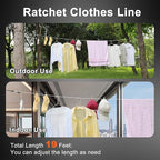 Retractable Travel Clothesline, Portable Clothes Line with Heavy Duty Pulleys & Carabiners, Windproof Clothes Drying Rope for Outdoor Camping, Travel, Indoor Home Use (White, 19 Feet Long)