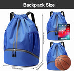 Hoedia Sports Drawstring Backpack - String Swim Gym Bag with Shoes Compartment and Wet Proof Pocket for Women&Men