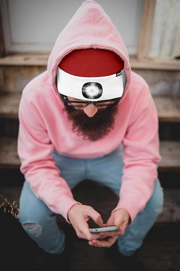 ATNKE LED Lighted Beanie Hat,USB Rechargeable 4 LED Running Headlamp Bright Cap with The Light Gifts for Men and Women