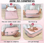 Large Compression Packing Cubes for Travel, 2 Set Compression Bags Travel Cubes for Packing Suitcase Organizer Luggage Organizer Bags Set, Pink