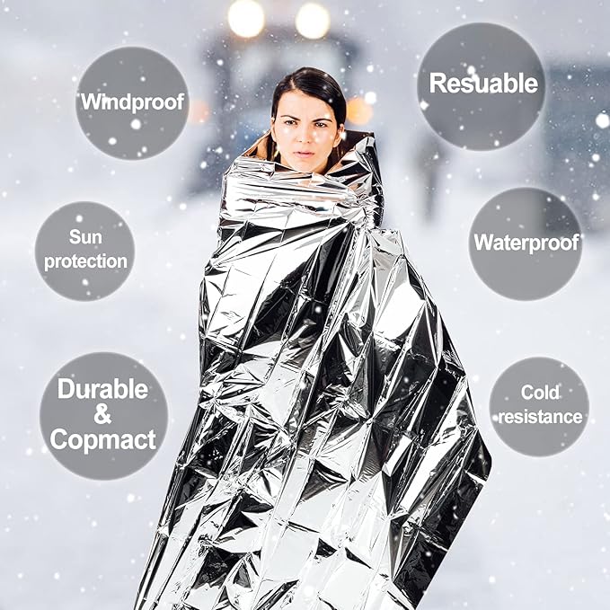 SearQing Emergency Mylar Thermal Blankets Space Blanket(50 Pack)-Camping Blanket Designed for Outdoors, Hiking, Survival, Marathons, Retain Body Heat(Silver Color)