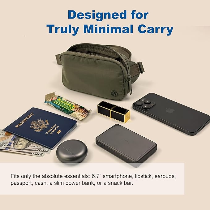 Pander Mini Belt Bag – Ultra Compact, Fits 6.7” Phone, Lipstick, Earbuds, Essentials, Small Crossbody Waist Purse, White Opal
