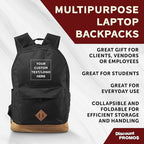 DISCOUNT PROMOS Custom Multipurpose Laptop Backpacks Set of 10/40/80, Personalized Bulk Pack - Lots of Features for Everyday Use, Perfect for Employess, Businessman - Black