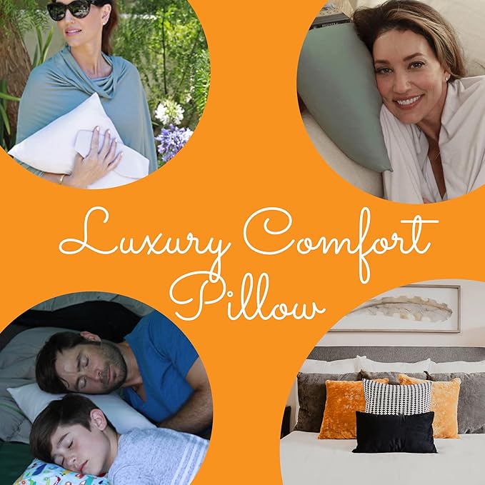 Happyluxe Odyssey Travel Pillow for Long Flights - Soft, Small, Alternative to Down and Memory Foam. 17 x 13in - Made in The USA, Sage Green Airplane Pillow for Adults Sleeping, Camping or Nap