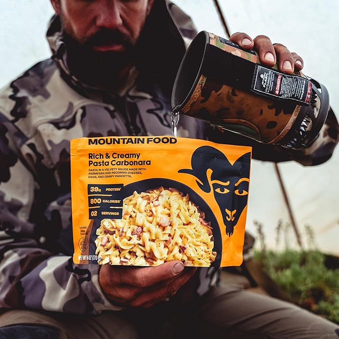 BIGHORN Mountain Food Rich & Creamy Pasta Carbonara - premium freeze dried meals for backpacking food - dehydrated camping food for backpacking meals - 2 servings