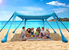 Beach Tent Sun Shelter, Portable Sun Canopy UPF50+ Outdoor Shade with 4 Stability Poles and 8 Sandbags, 10 x 10ft, Sand Shovel, Ground Pegs and Carry Bag for Beach, Camping, Fishing, Picnics