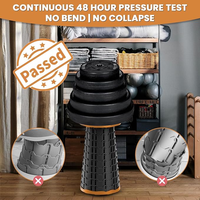 Collapsible Stool - Lightweight Portable Folding Stool for Camping, 330lb Capacity Telescoping Stool Adjustable Height(2.3-17.7") for Camping Fishing Travel