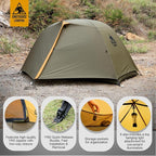 OneTigris Stella 4 Season Camping Tent Backpacking 2 Person Waterproof Lightweight Easy Setup Instant 3000mm Waterproof Rating Outdoor Hiking Tent