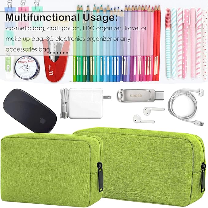 CAAORDKSO Electronics Organizer Case, Cable Organizer Bag Waterproof Electronic Accessories Case Travel Electronic Carrying Bag for Cable, Cord, Charger, Phone, Power Bank, Earphone (Big-Green)