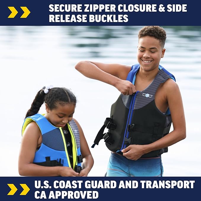WOW Sports Life Jacket, US Coast Guard Approved Life Vest for Fishing, Kyaking, & Boating PFD, Blue - Small/Medium