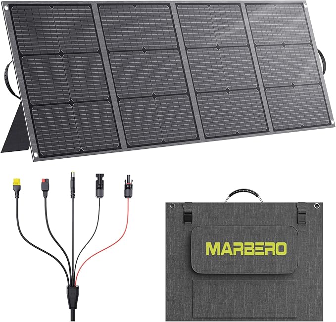 MARBERO 200W Portable Solar Panel for Power Station & DC Devices 200 Watt Foldable Solar Charger >23% High Efficiency IP68 Waterproof Compatible with Solar Generator for Camping RV Outdoor Cloudy