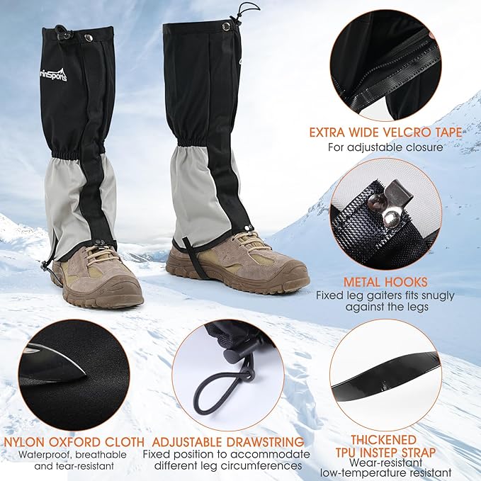 Waterproof Adjustable Leg Gaiters for Men and Women Snow Boot Gaiters for Hiking in Hunting Sand and Mud Mountain Climbing or Snowshoeing
