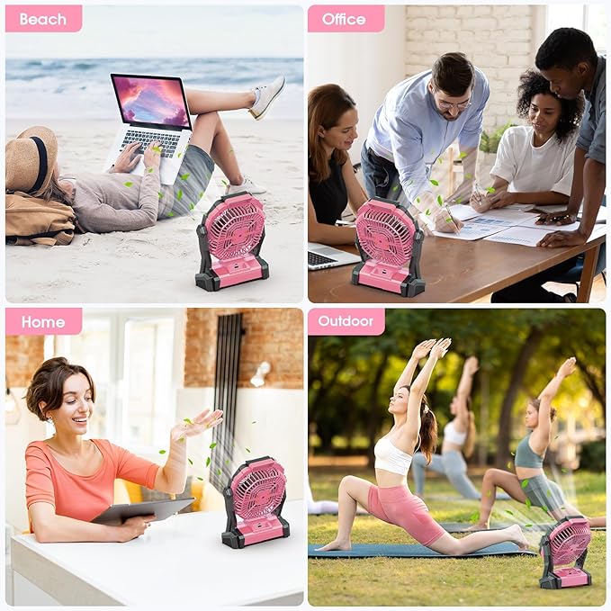 Portable Fan Rechargeable, 20000mAh Cordless Battery Powered Table Fan with LED Lantern, USB C Battery Operated for Camping Tent Office Beach Desk Fishing Travel Home