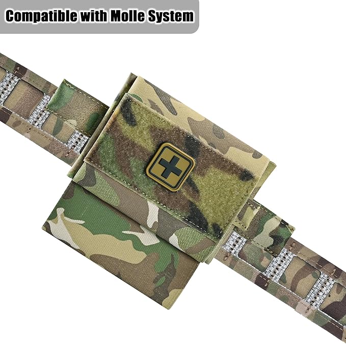 2-in-1 Micro Med Kit Med Pouch Tactical Mini First Aid Pouch Empty Small IFAK Pouch Compact Med Pouch EDC Bag with Tourniquet Holder |MOLLE Belt IFAK Micro Trauma Kit Pouch