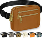 Capolo Fanny Packs for Women Fashion Waist Packs Bag with Adjustable Strap and 4 Zipper Pockets Waterproof Everywhere Crossbody Belt Bag for Workout Running Travelling(Brown, Large)