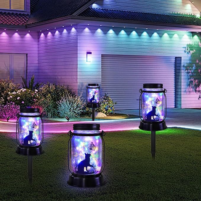 Cat Gifts for Women/Men Cat Solar Lanterns Kitty Mom Birthday Kitty Lovers Lantern Pet Loss Pet Memorial Lights Solar Garden Decoration for Yard, Patio,Backyard,Porch Torches