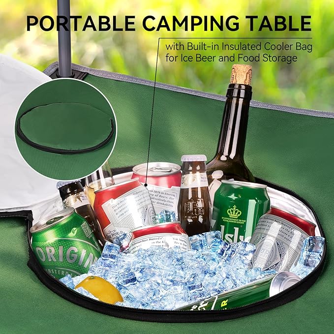 Portable Lightweight Folding Camping Table - Collapsible Foldable Picnic Camp Table with Cooler 4 Enlarged Upgraded Cup Holders and Carry Bag for Tailgating Beach BBQ RV Hiking Party Travel
