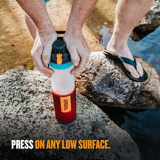 GRAYL GeoPress 24 oz Water Purifier Bottle - Filter for Hiking, Camping, Survival, Travel (Wanderer Red)