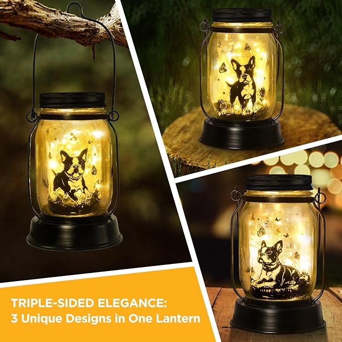 Boston Terrier Gifts for Women/Men Boston Terrier Solar Lanterns Mom Birthday Dog Lovers Lantern Pet loss Dog Memorial Lights Solar Garden Decoration for Yard, Patio,Backyard,Porch Torches Light