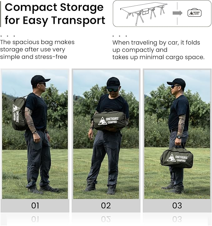 ONETIGRIS SUPRANUBIS Camping Cot, Height Adjustable with Cot Leg Extenders, Strong Support 330lbs, Lightweight Comfortable Folding Bed for Camping, Hiking, Travel, Truck, Beach, Office Nap