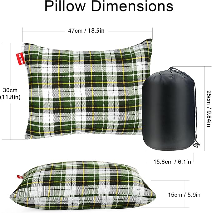 Outdoor Camping Pillow Lightweight, Compressible, Flannel Travel Pillow Cases, Washable Removable Pillow Cover Camping and Backpacking Green