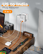 US to India Plug Adapter 2 Pack, TESSAN Type D Travel Adapter with 4 Outlets 3 USB (2 USB-C), Power Adaptor for US to India Nepal Maldives Pakistan Bangladesh Sri Lanka Bhutan Yemen