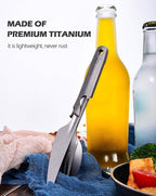 Boundless Voyage Utility Cutlery Set Titanium Spoon Fork Knife & Bottle Opener for Travel Camping in Easy to Store Cloth Case Ti1066T