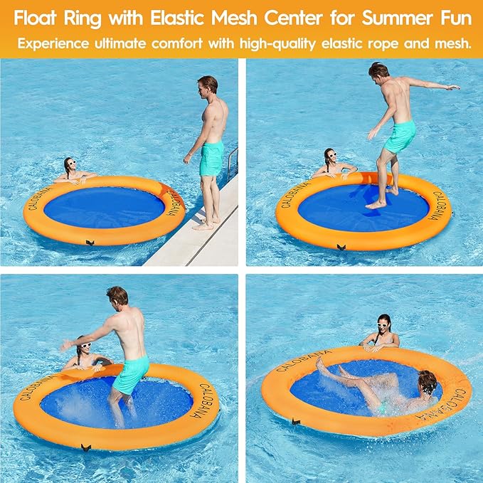 Round Floating Ring Inflatable Water Hammock Heavy Duty River Floats Lake Raft for Adults Tanning Pool Lounger Float Island Platform Pad Mat for Party