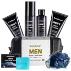 Gift for Men, 7-Piece Bath and Body Spa Gift Set, Men's Skin Care Includes 3-in-1 Face Wash, Handmade Soap, Body Mist, Lotion, Shower Sponge & Travel Bag-Gifts for Dad, Husband, Boyfriend and Friends