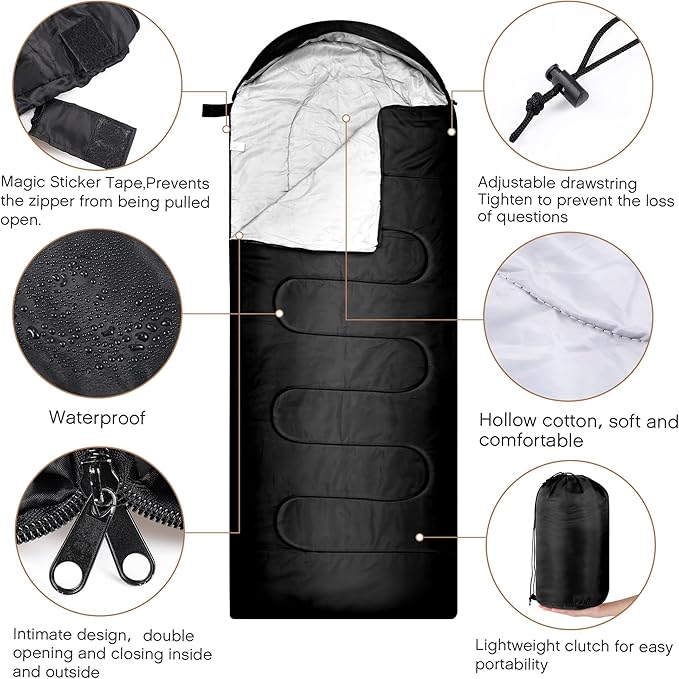 Tranqun Sleeping Bags for Adult with Winter Beanies Gloves, Cotton Liner Camping Sleeping Bag Waterproof Warm Lightweight for Backpacking Camping Indoor Outdoor Homeless People