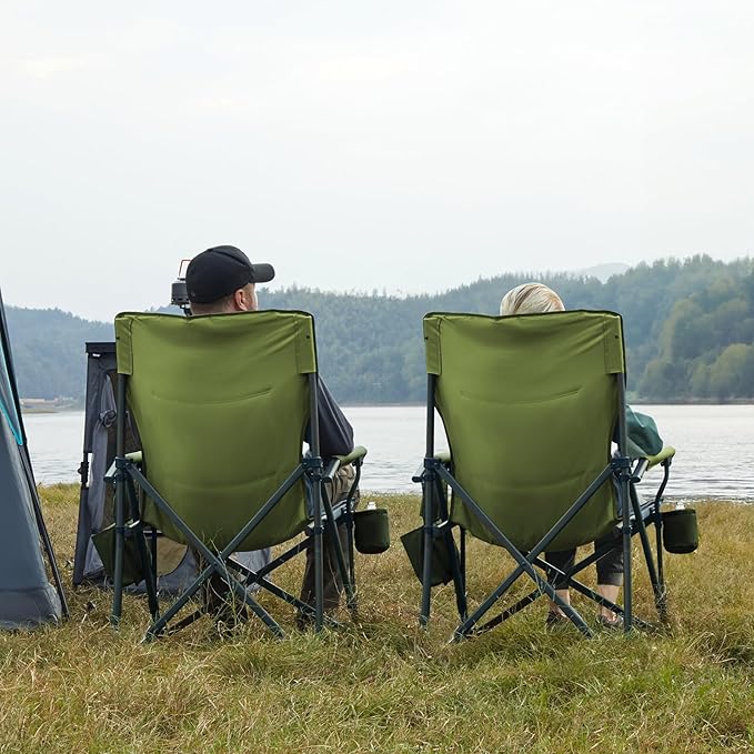 TIMBER RIDGE Oversized Folding Camping Chair High Back Heavy Duty for Adults Support up to 500lbs with Cup Holder, Side Pocket Cooler Bag 2 Pack