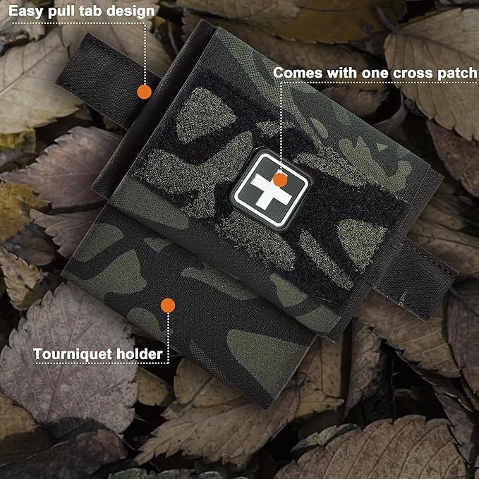 2-in-1 Micro Med Kit Med Pouch Tactical Mini First Aid Pouch Empty Small IFAK Pouch Compact Med Pouch EDC Bag with Tourniquet Holder |MOLLE Belt IFAK Micro Trauma Kit Pouch