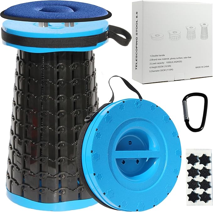 ALEVMOOM 2025 Upgraded XXL Collapsible Stool with Cushion 19.7",1000lbs Max Weight,Wider & Taller Pop Up Seat, Heavy Duty Portable Retractable Folding Chair or Travel Foot Rest for Camping & Outdoors