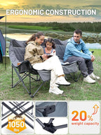 TIMBER RIDGE Padded 3 Person Camping Chair Supports to 1050lbs, Portable Camp Couch Double Camping Chairs, Outdoor Oversized Folding Loveseat Perfect for Campsites, Patio/Lawn, Soccer Games, Grey