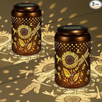 2 Pack Solar Lanterns Outdoor Waterproof, Dragonflies Garden Decor Gifts for Women Mom Grandma Hanging Solar Lights Metal Decoration Outside for Yard, Pati(Sunflowers)