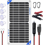 SUNAPEX Solar Battery Charger Maintainer, 10W 12V Portable Waterproof Solar Panel Trickle Charger with Built-in Charge Controller, Cig Plug, Alligator Clips, O-Rings for Car, Truck,Tractor, Boat, etc