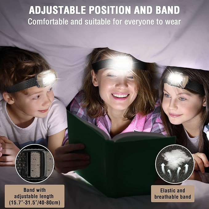 EverBrite Rechargeable Headlamp, LED Bright Motion Sensor Head Lamp Flashlight with 6 Modes, Adjustable Headlight for Adults with White Red Light, Water Resistant, Khaki, for Hiking, Running, Camping
