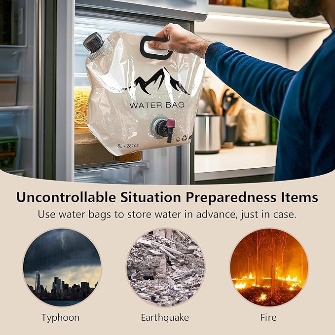 Collapsible Water Container with Spigot, 2.1 Gallon (8L) BPA-Free Portable Water Bladder – Leakproof Foldable Jug for Camping, Emergency Storage, Hiking & Outdoor Travel