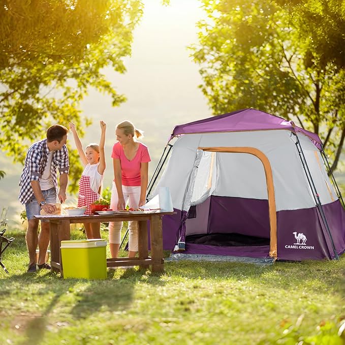 Camping Tents 4/6 Person Pop Up Instant Tent - Setup in 60s for Family Camping, Windproof Design, Family Cabin Tent with Rainfly & Backpack Carry Bag