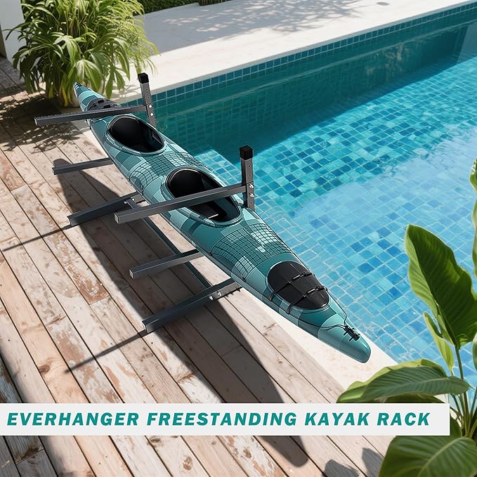 EVERHANGER Kayak Storage Rack, Adjustable Kayak Stand Holder, Freestanding Paddle Board Rack for Kayak, Canoe, Surfboard, 320lbs Capacity