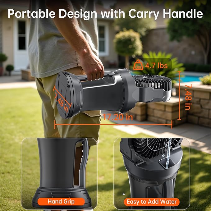 PANERGY Portable Misting Fan for Outdoors-30000mAh Rechargeable Battery, 4-Speed Fan,4 Spray Modes,RGB Light,2L Water Tank Built-in,90°Auto Oscillation&Tilt,Remote Control for Home/Camping/Beach/Patio