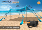 Beach Tent Sun Shelter, Portable Sun Canopy UPF50+ Outdoor Shade with 4 Stability Poles and 8 Sandbags, 10 x 10ft, Sand Shovel, Ground Pegs and Carry Bag for Beach, Camping, Fishing, Picnics
