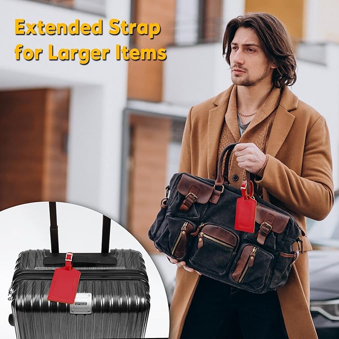 Travelambo 26 Pack Luggage Tags for Suitcases Privacy Protection Bag Tags Faux Leather Travel Accessories Essential, Deep Red
