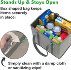 Creative Green Life Reusable Grocery Bags (3 Pack) – Heavy Duty Reusable Shopping Bags with Box Shape to Stand Up, Stay Open, Fold Flat – Large Tote Bags with Long Handles & Reinforced Bottom (Gray)