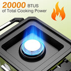 ODSD 2 Burner Camping Stove with Windshield, 20000 BTU Propane Camp Stove, Portable Folding Gas Stove, Camping Essentials Gears Includes Frying Pan, Coffee Stand & Carry Bag, Green