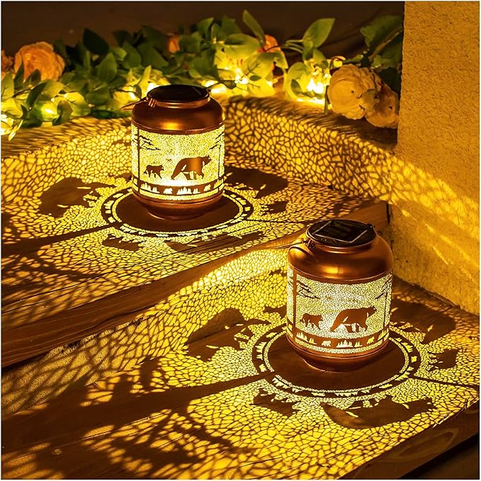 Bear Solar Lanterns Outdoor Waterproof,Hanging Solar Lights Bear Gifts for Women Men Metal LED Decorative Light for Yard,Patio,Lawn,Tabletop,Pathway,Landscape,Garden Decor