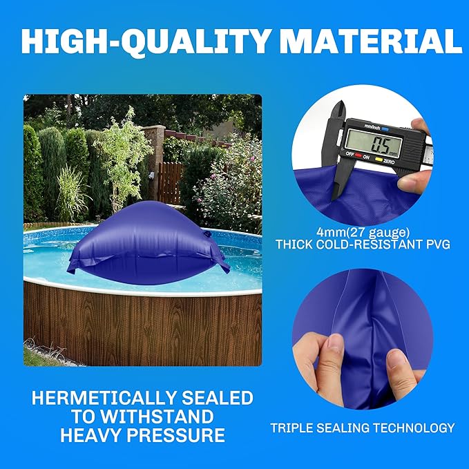 Pool Pillow for for Above Ground Pools, 4x8 Ft Pool Air Pillow for Closing Winter Pool Winterizing Kit for Ground Pool, 0.5mm PVC Material, 2X 16.5Ft Rope (Blue)