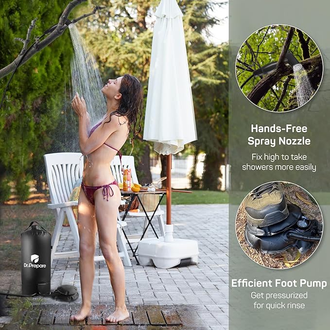 DR.PREPARE Portable Shower for Camping, 4/5 Gallons Camping Shower Bag, Portable Outdoor Shower with Pump for Hiking, Climbing, Pet Cleaning, Car Washing, Beach & Emergency