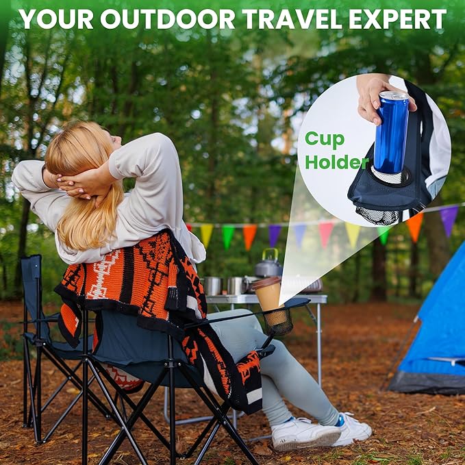2 Pack Portable Camping Chairs Folding Lawn Chair Outdoor Lightweight Beach Chair with Cup Holder & Carry Bag for Outside Sports, Fishing, Hiking, Travel, Picnic, Backyard (Navy)