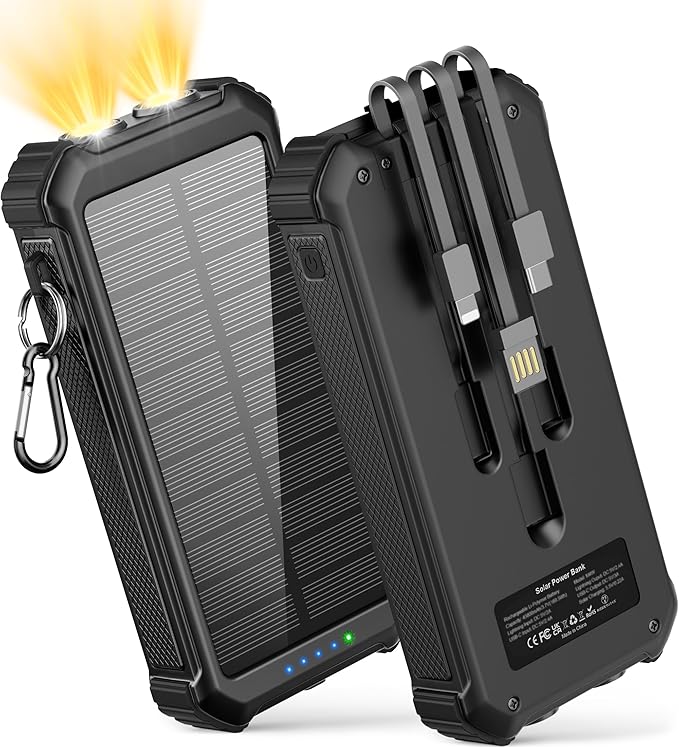 LATIMERIA 45800mAh Solar Charger Power Bank, Portable Phone Charger with 5V3.1A QC 3.0 Fast Charging, Solar Panel USB C in/Output for Cellphone, External Battery Pack with Dual Flashlights for Hiking